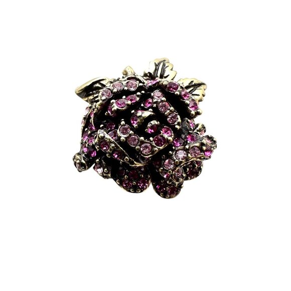 Heidi Daus Pink Crystal Bronze Rose Statement Ring Size 6 - Picture 1 of 4